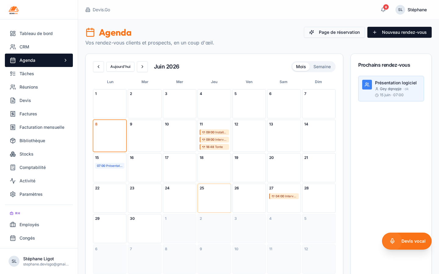 Aperçu Agenda — Devis.Go
